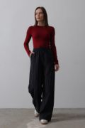 Beli Lastikli Bol Paça Pantolon - Lacivert-Beyaz resmi